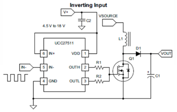 Application Circuit Diagram - Texas Instruments UCC27511 High-Speed, Low-Side Gate Driver